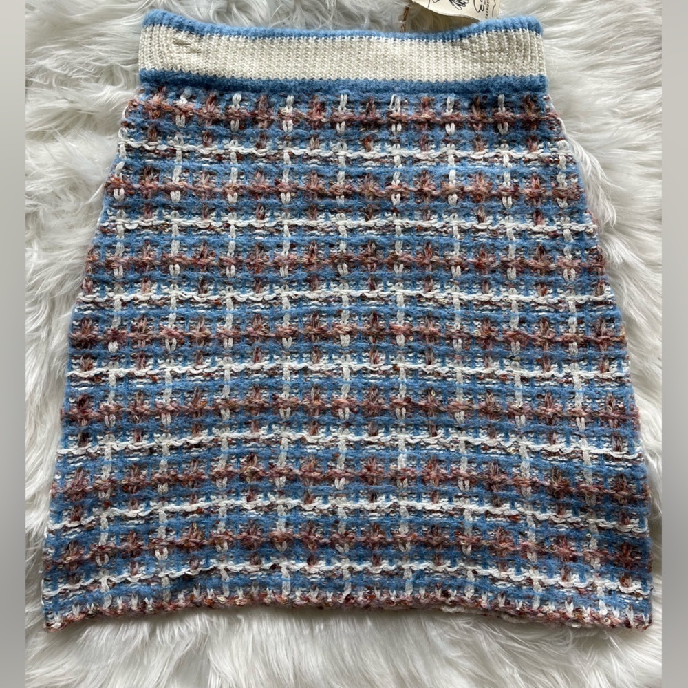 🆕 Easel Women's Sweater Knit Pencil Skirt Blue/Cream Size S